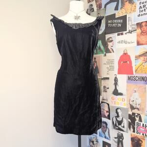 Black Velvet Ruffle Neck Mini Dress Vintage